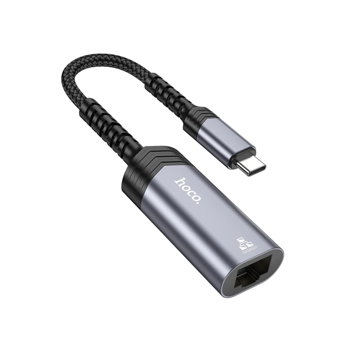 Hoco. UA26 Tak Çalıştır Type-C to RJ45 1000 Mbps Ethernet Dönüştürücü - Gri